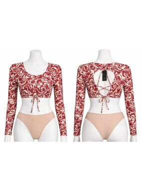 Wild Fable Womens Long Sleeve Swim Shirt Crop Top With Tie Back Floral Print XL